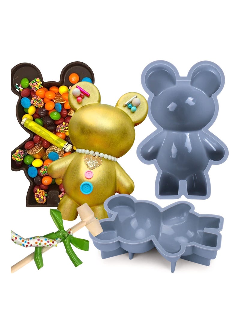 SYOSI, 2pcs 3D Teddy Bear Chocolate Silicone Mold with Hammer Pastry Molds