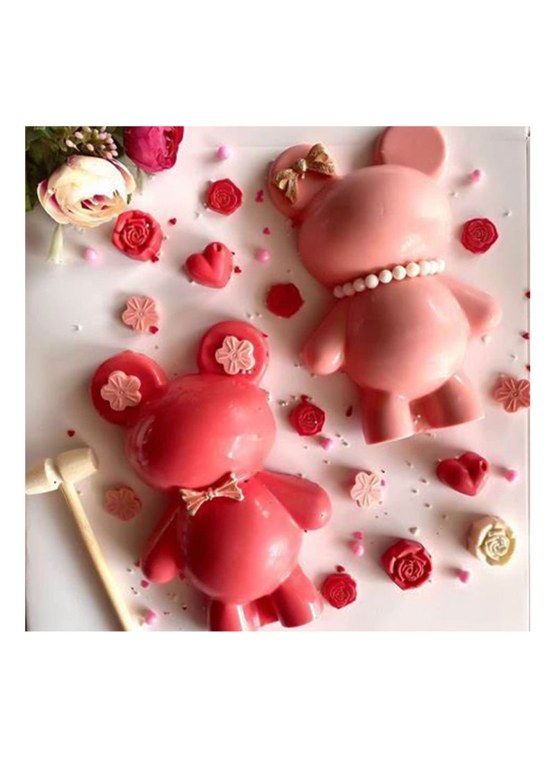 SYOSI, 2pcs 3D Teddy Bear Chocolate Silicone Mold with Hammer Pastry Molds