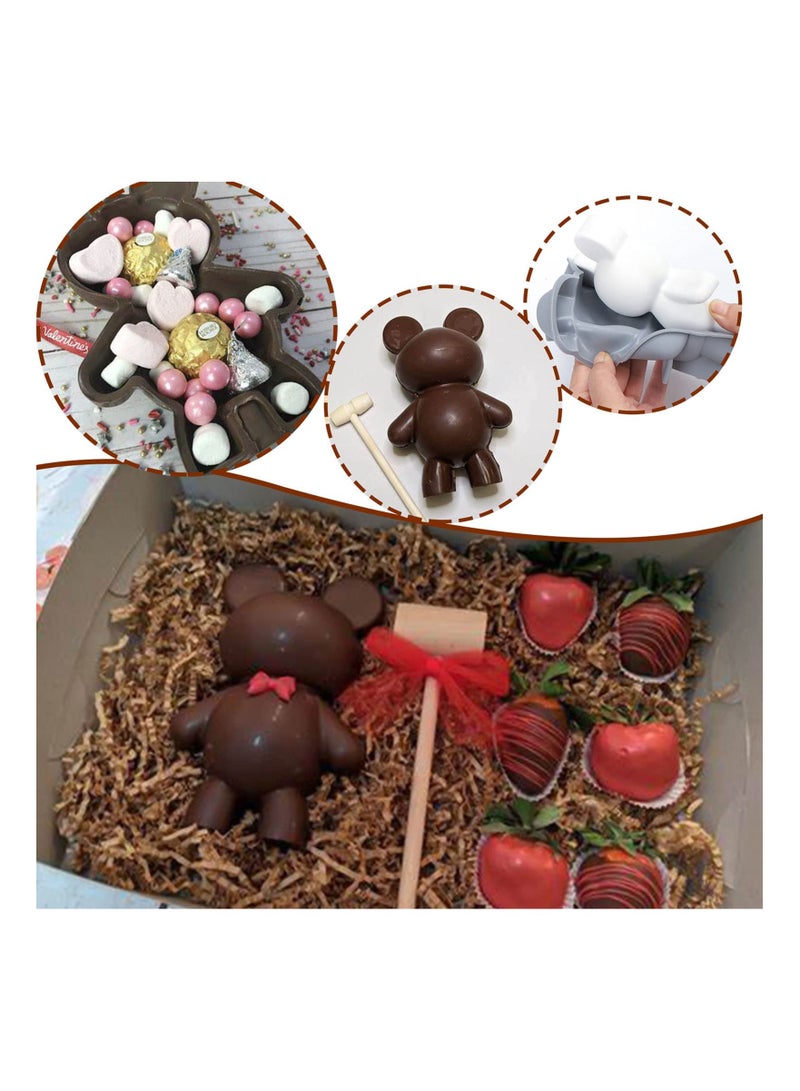 SYOSI, 2pcs 3D Teddy Bear Chocolate Silicone Mold with Hammer Pastry Molds