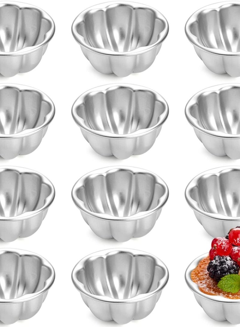 12 Pack Flower Shaped Egg Tart Molds, Aluminum Alloy Pudding and Cake Baking Cups, Reusable Cupcake Muffin Jelly Non-Stick Kitchen Accessories