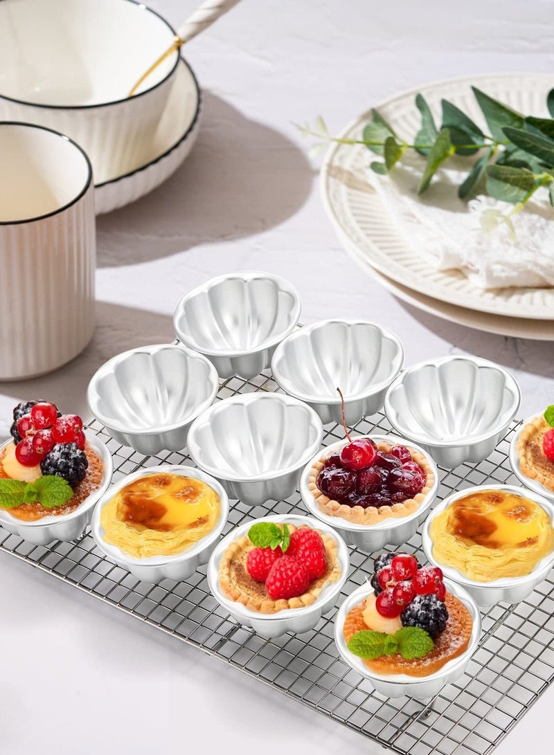 12 Pack Flower Shaped Egg Tart Molds, Aluminum Alloy Pudding and Cake Baking Cups, Reusable Cupcake Muffin Jelly Non-Stick Kitchen Accessories