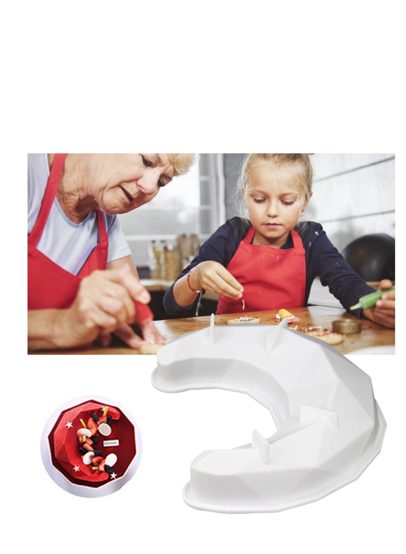 3D Diamond Moon Shape Silicone Cake Mold, Crescent Moonlight Sonata Mousse Cake Pan Bread Pizza Baking Mold Kitchen Bakeware Tools White