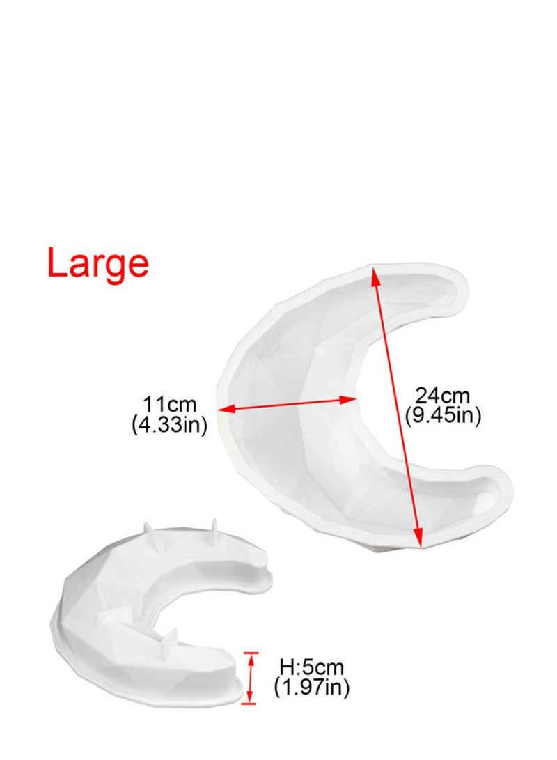 3D Diamond Moon Shape Silicone Cake Mold, Crescent Moonlight Sonata Mousse Cake Pan Bread Pizza Baking Mold Kitchen Bakeware Tools White