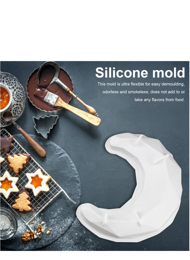 3D Diamond Moon Shape Silicone Cake Mold, Crescent Moonlight Sonata Mousse Cake Pan Bread Pizza Baking Mold Kitchen Bakeware Tools White