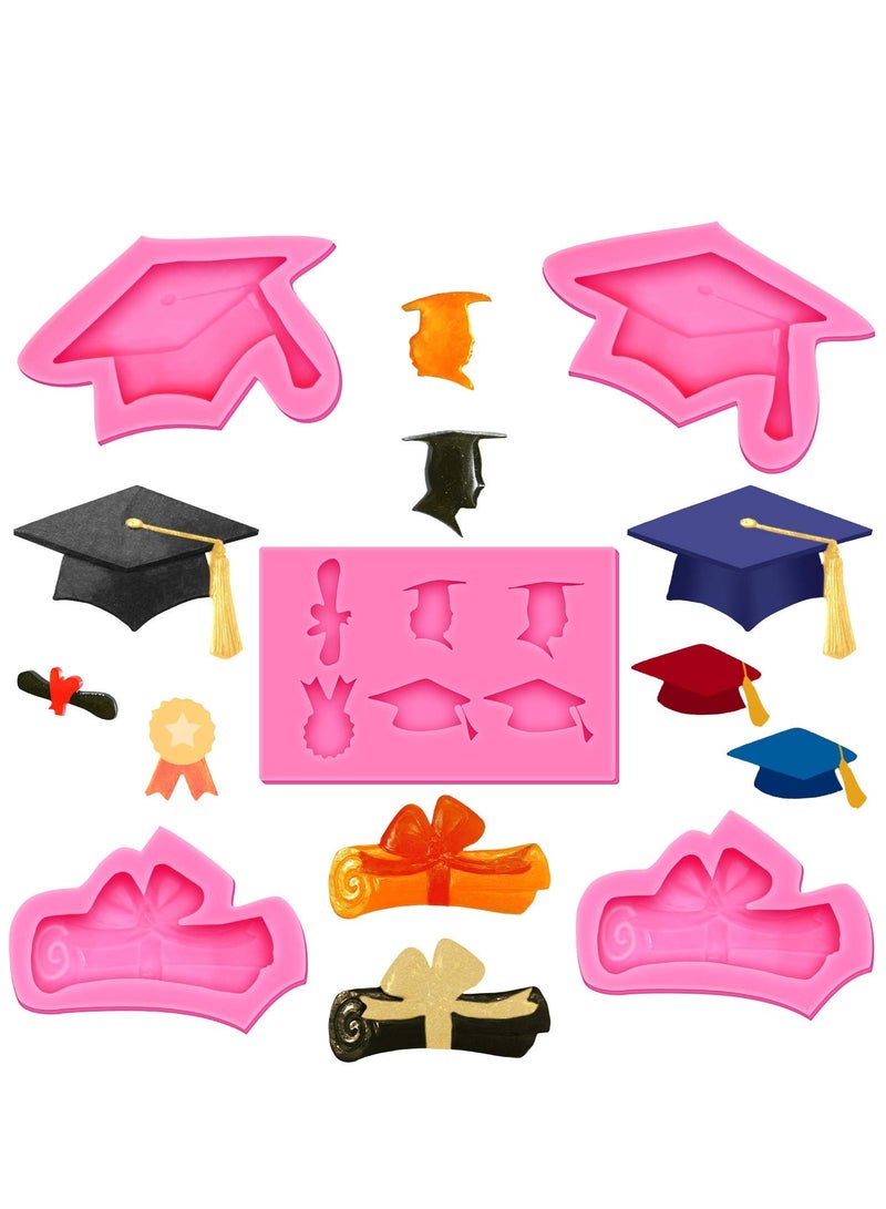 5 Pack Graduation Silicone Mold Set 2023 Kitchen Baking Mold Chocolate Candy Molds Resin for Grad Party Cake Cupcake Topper Decoration