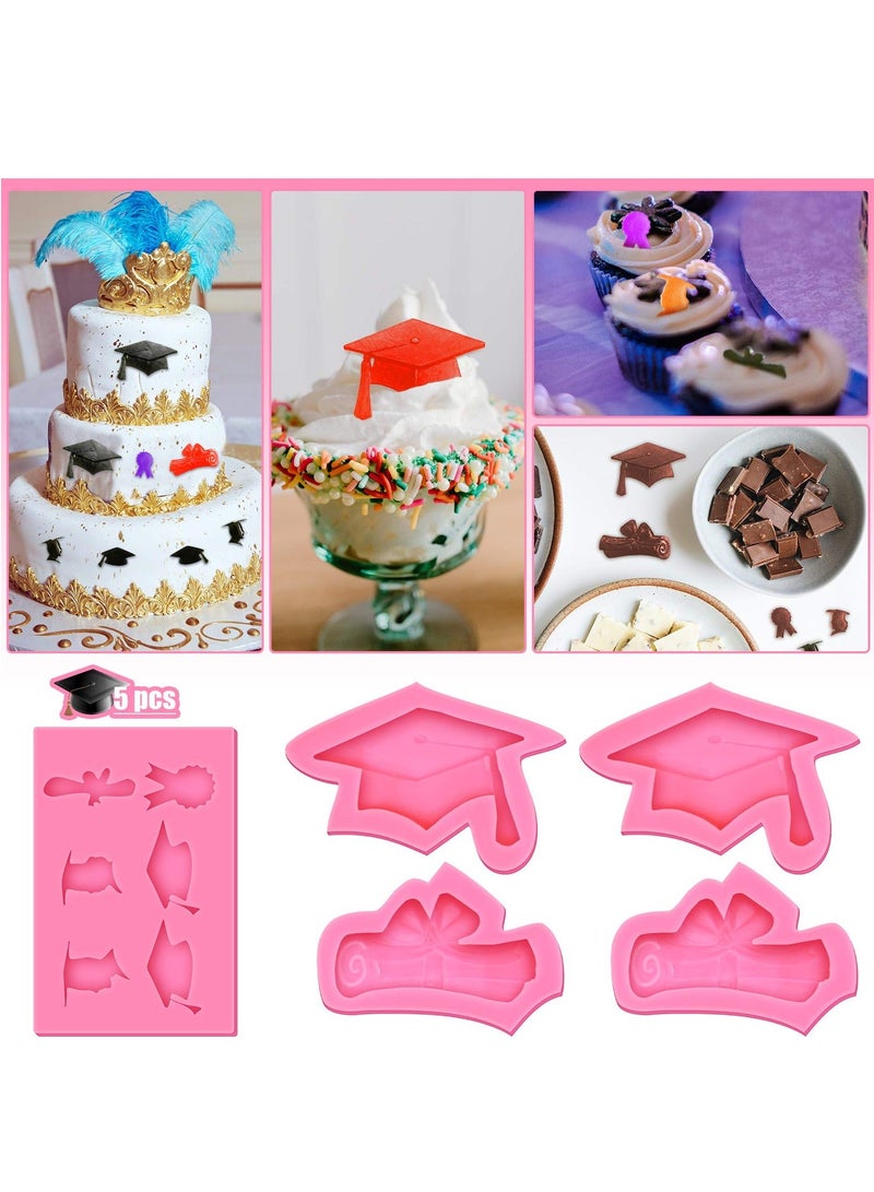 5 Pack Graduation Silicone Mold Set 2023 Kitchen Baking Mold Chocolate Candy Molds Resin for Grad Party Cake Cupcake Topper Decoration