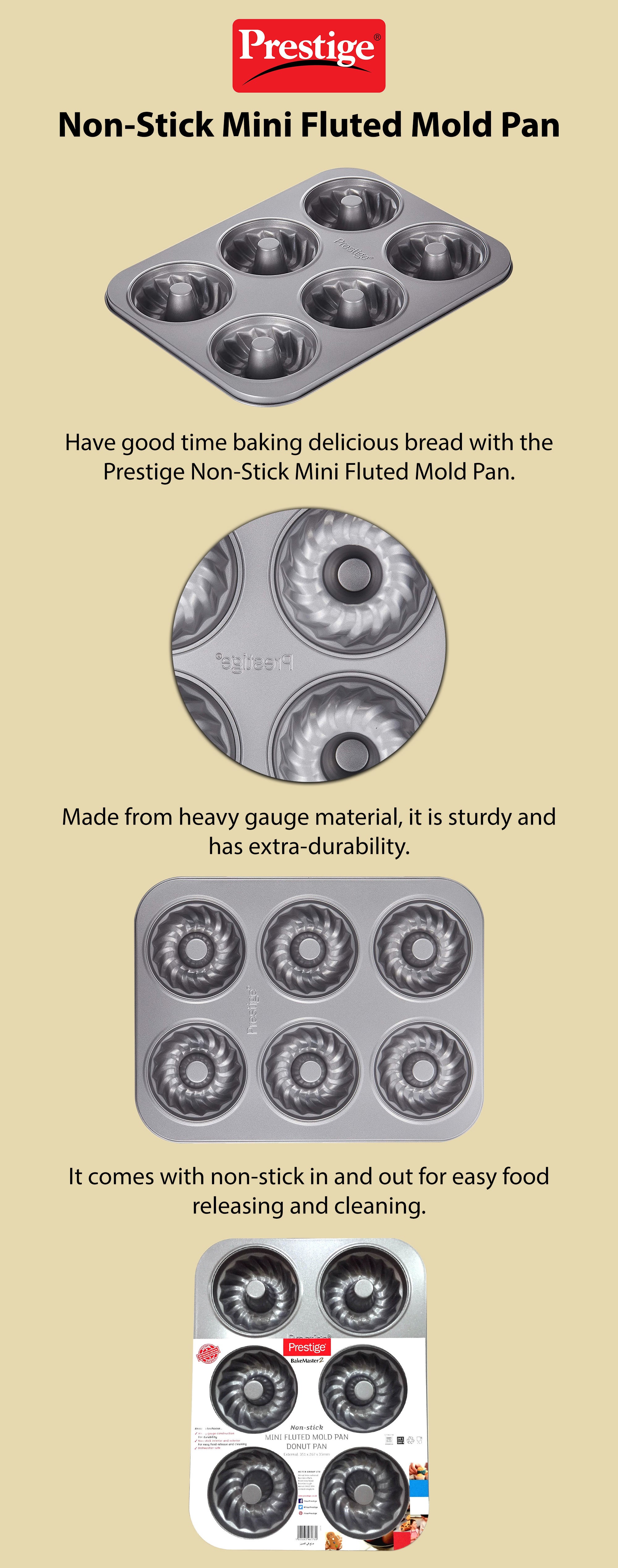 Bakemaster 2 Non-Stick Mini Fluted Mold Pan Grey 35.1 x 26.7 x 3.5cm