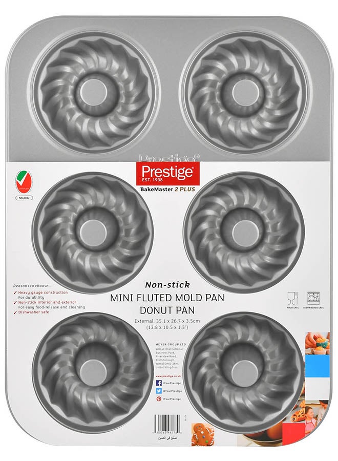 Bakemaster 2 Non-Stick Mini Fluted Mold Pan Grey 35.1 x 26.7 x 3.5cm