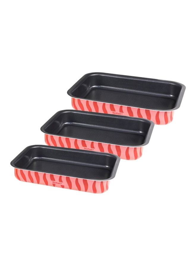 3-Piece Rectangular Roaster Set Black/Red Oven Dishes 41, Oven Dishes 31x24, Oven Dishes 37x27cm