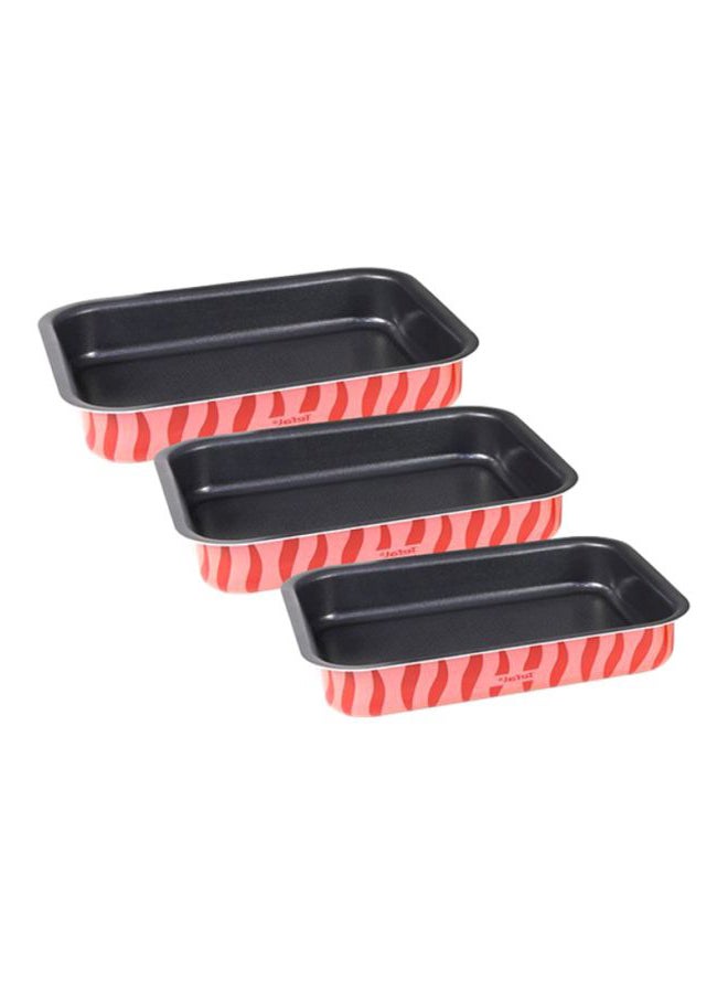 3-Piece Rectangular Roaster Set Black/Red Oven Dishes 41, Oven Dishes 31x24, Oven Dishes 37x27cm