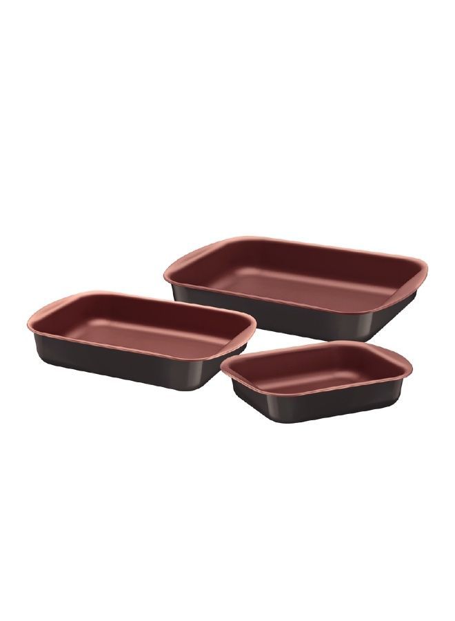 Since 1911,Made in Brazil- Vermont 3 Pieces Graphite Aluminum Roasting Pan Set with Copper Interior Starflon Max PFOA Free Nonstick Coating