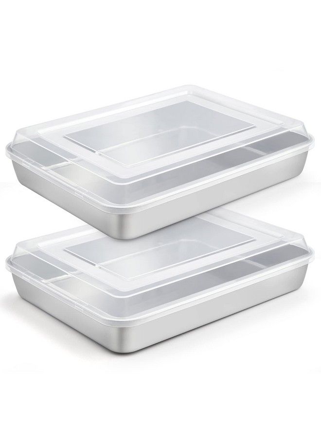 Lasagna Pan 12⅖’’ X 9¾’’ X 2’’ Stainless Steel Rectangular Cake Brownie Baking Pan With Lid Nontoxic & Heavy Duty Brush Surface & Deep Side Dishwasher Safe2 Pans+2 Lids