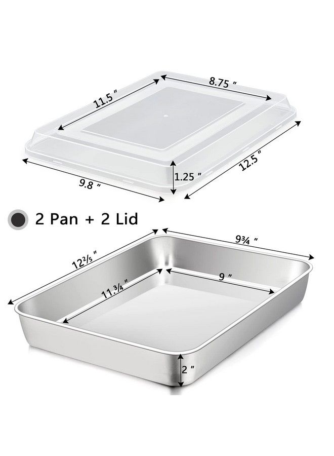 Lasagna Pan 12⅖’’ X 9¾’’ X 2’’ Stainless Steel Rectangular Cake Brownie Baking Pan With Lid Nontoxic & Heavy Duty Brush Surface & Deep Side Dishwasher Safe2 Pans+2 Lids