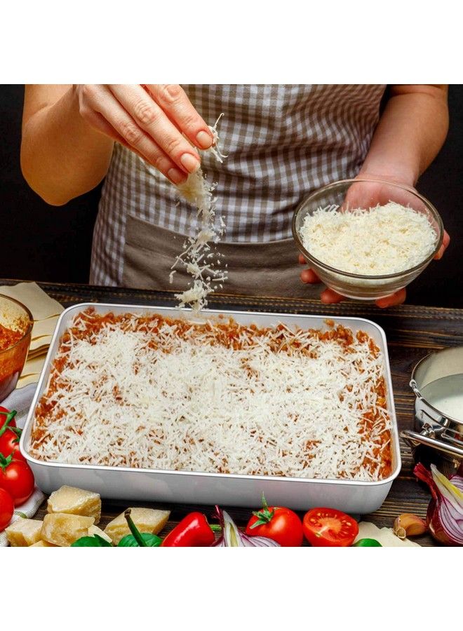 Lasagna Pan 12⅖’’ X 9¾’’ X 2’’ Stainless Steel Rectangular Cake Brownie Baking Pan With Lid Nontoxic & Heavy Duty Brush Surface & Deep Side Dishwasher Safe2 Pans+2 Lids