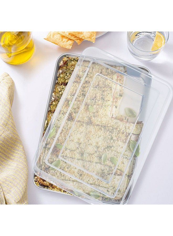 Lasagna Pan 12⅖’’ X 9¾’’ X 2’’ Stainless Steel Rectangular Cake Brownie Baking Pan With Lid Nontoxic & Heavy Duty Brush Surface & Deep Side Dishwasher Safe2 Pans+2 Lids