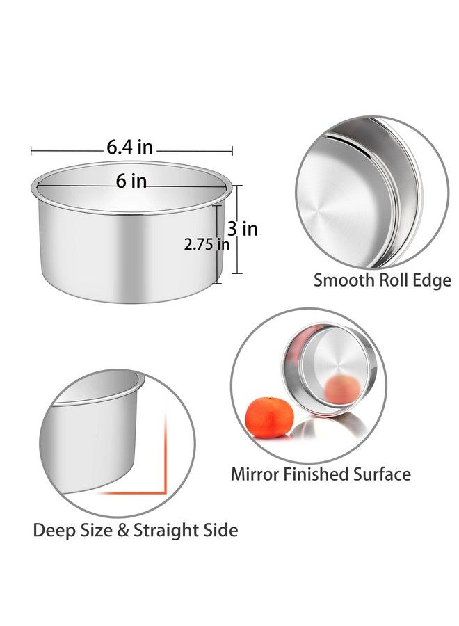 6 Inch Cake Pan 6” X 3” Deep Round Cake Pan Tier Baking Pans Set Stainless Steel For Baking Steaming Serving Healthy & Toxic Free Deep & Straight Size Oven & Dishwasher Safe Set Of 2