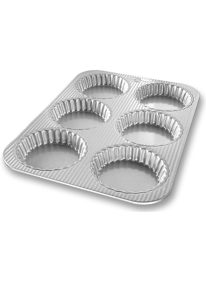 Pan Bakeware Aluminized Steel Mini Fluted Tart Pan, 6-Well