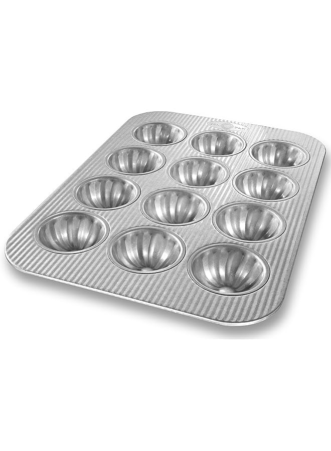 Pan Bakeware Mini Fluted Cupcake Pan, 12 Well, Nonstick & Quick Release Coating, Made In The From Aluminized Steel