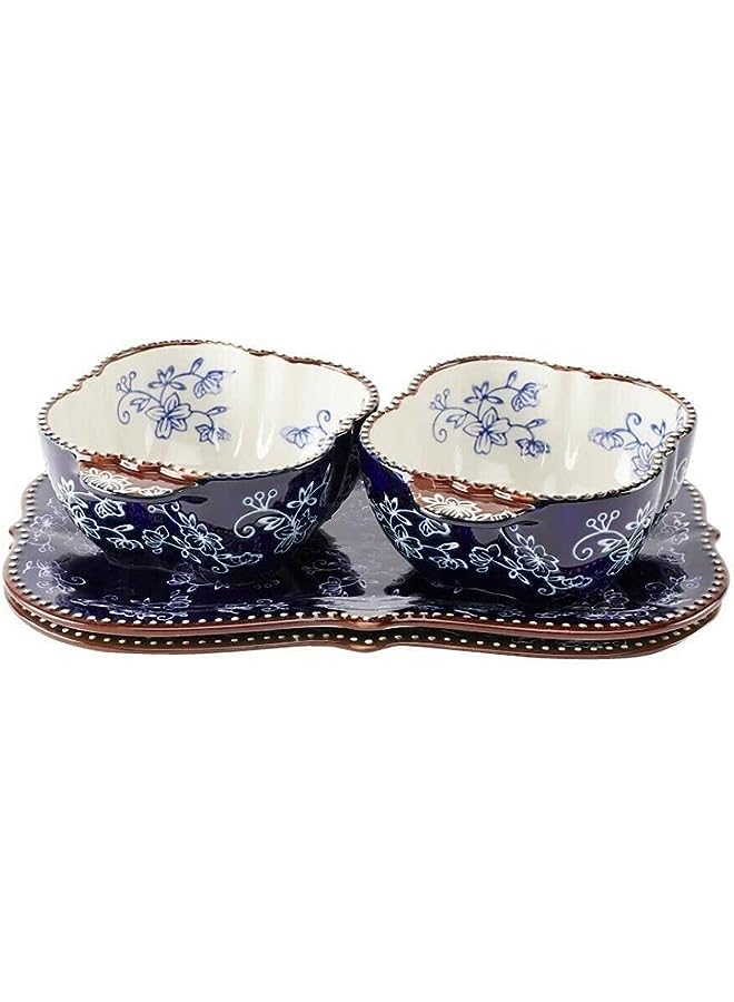 Floral Lace Bakeware Set,Set of 2 Square Soup and Sandwich Set- Blue