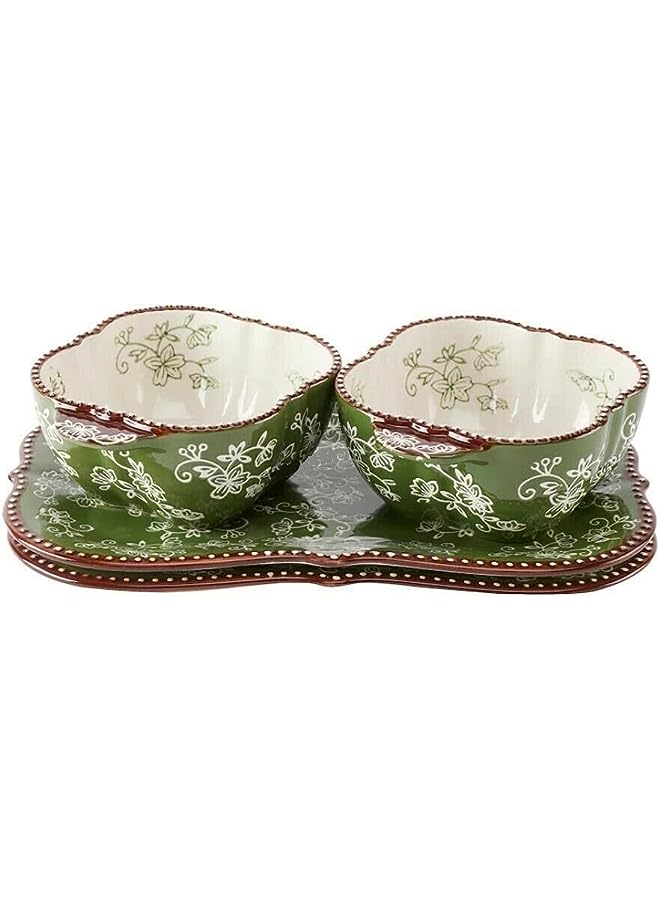 Floral Lace Bakeware Set,Set of 2 Square Soup and Sandwich Set- Green