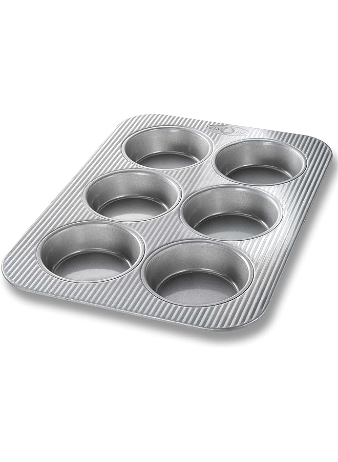 Pan Bakeware Mini Round Cake And Cinnamon Roll Pan, 6 Well, Nonstick & Quick Release Coating, Made In The From Aluminized Steel, 15-3/4 By 11