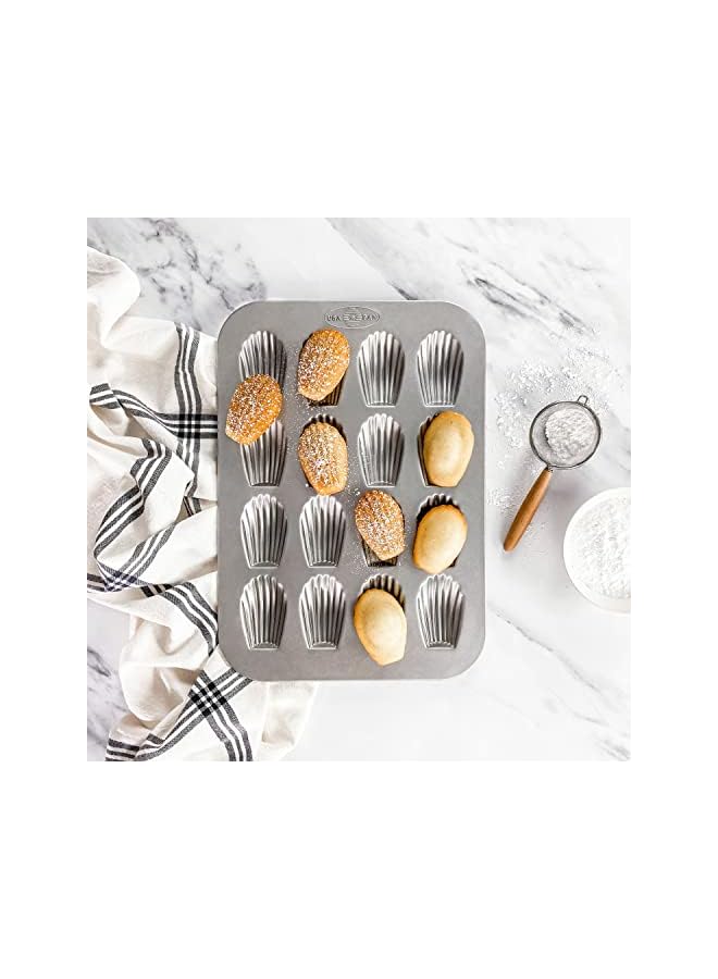 Pan Bakeware Madeleine, Warp Resistant Nonstick Baking Pan, Made In The From Aluminized Steel, 16-Well, Silver