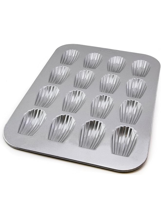 Pan Bakeware Madeleine, Warp Resistant Nonstick Baking Pan, Made In The From Aluminized Steel, 16-Well, Silver