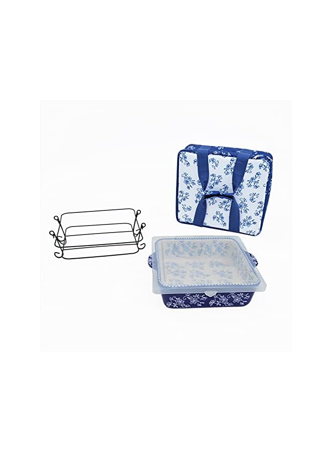 Floral Lace Bakeware Set,Take Baker Square Bakers with Tote Bag-Blue