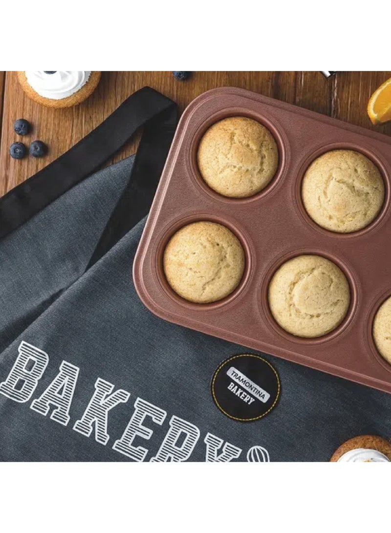 Since 1911,Made in Brazil- Bakery 24cm Graphite Gray Aluminum Cupcake Pan with Interior Copper PFOA Free Nonstick Coating