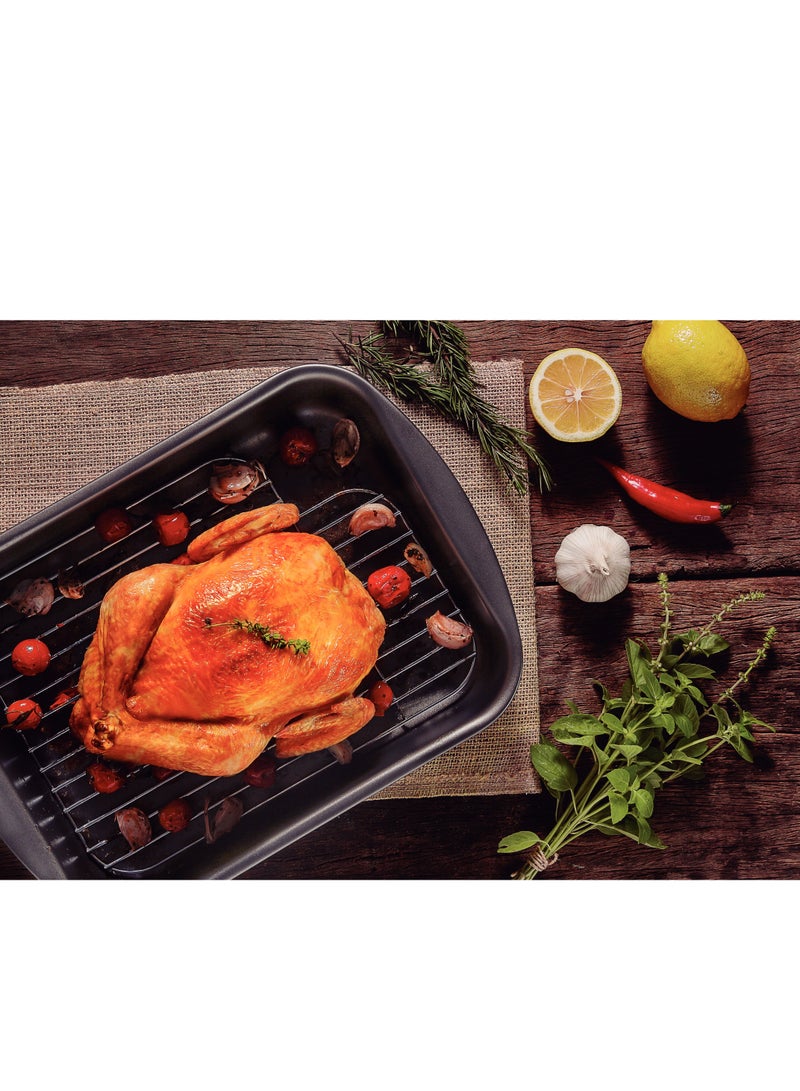 Since 1911,Made in Brazil- Brasil Graphite 34cm 4.9L Aluminum Deep Roasting Pan with Grill and Starflon Max PFOA Free Nonstick Interior and Exterior Coating