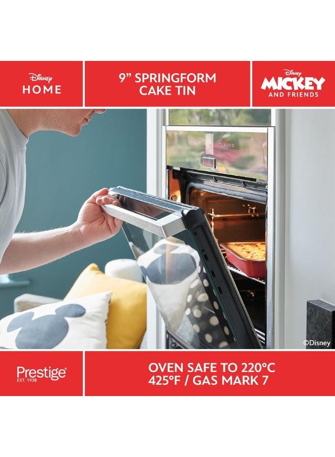 Prestige New Disney Bake with Mickey Mouse 23cm Springform Cake Tins for Baking - Non Stick Round 9 Inch Cake Tin, Carbon Steel Bakeware, Red & Black
