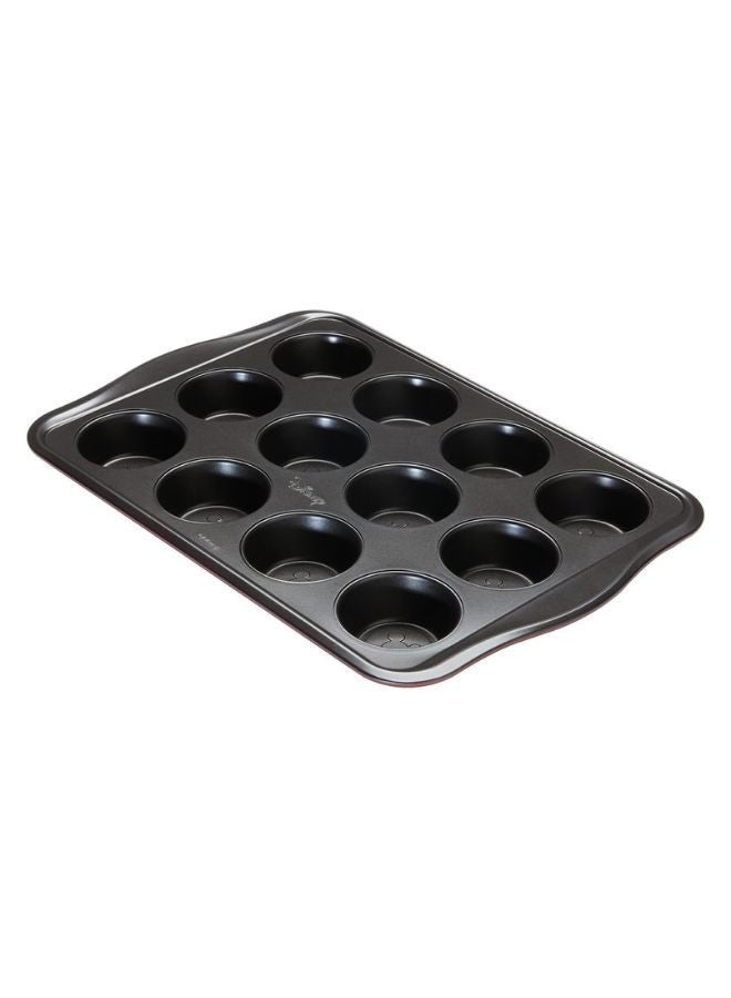 Prestige New Disney Bake with Mickey Mouse Muffin Trays For Baking 12 Cup - Non Stick Muffin Tin, Carbon Steel Bakeware, Red & Black
