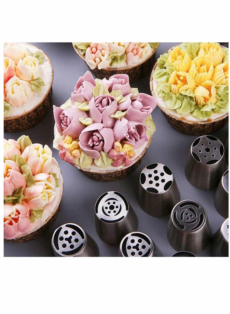 27pcs Russian Piping Tips Cake Decorating Tips Icing Piping Nozzles Tool Piping Ball Tips Cake Decorating Supplies Kits DIY Baking Tools for Cake Cookies Dessert Pastry Decoration