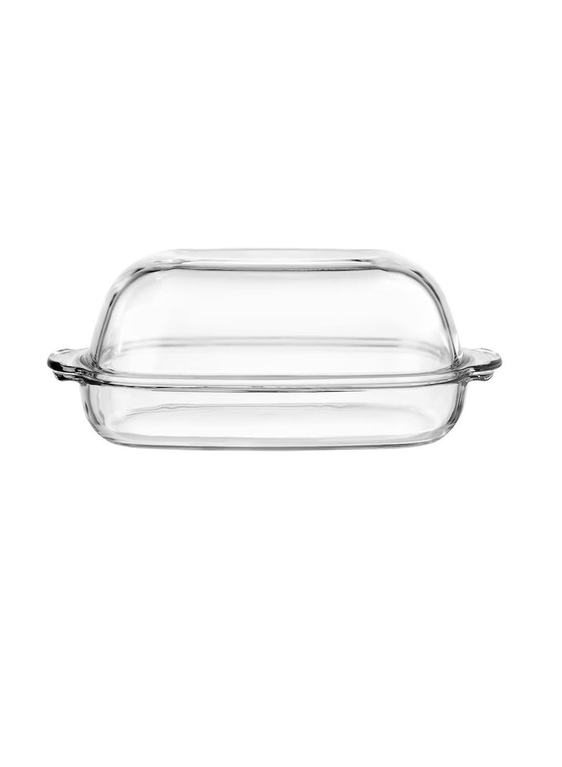 Oven/serving dish with lid, clear glass42x26 cm