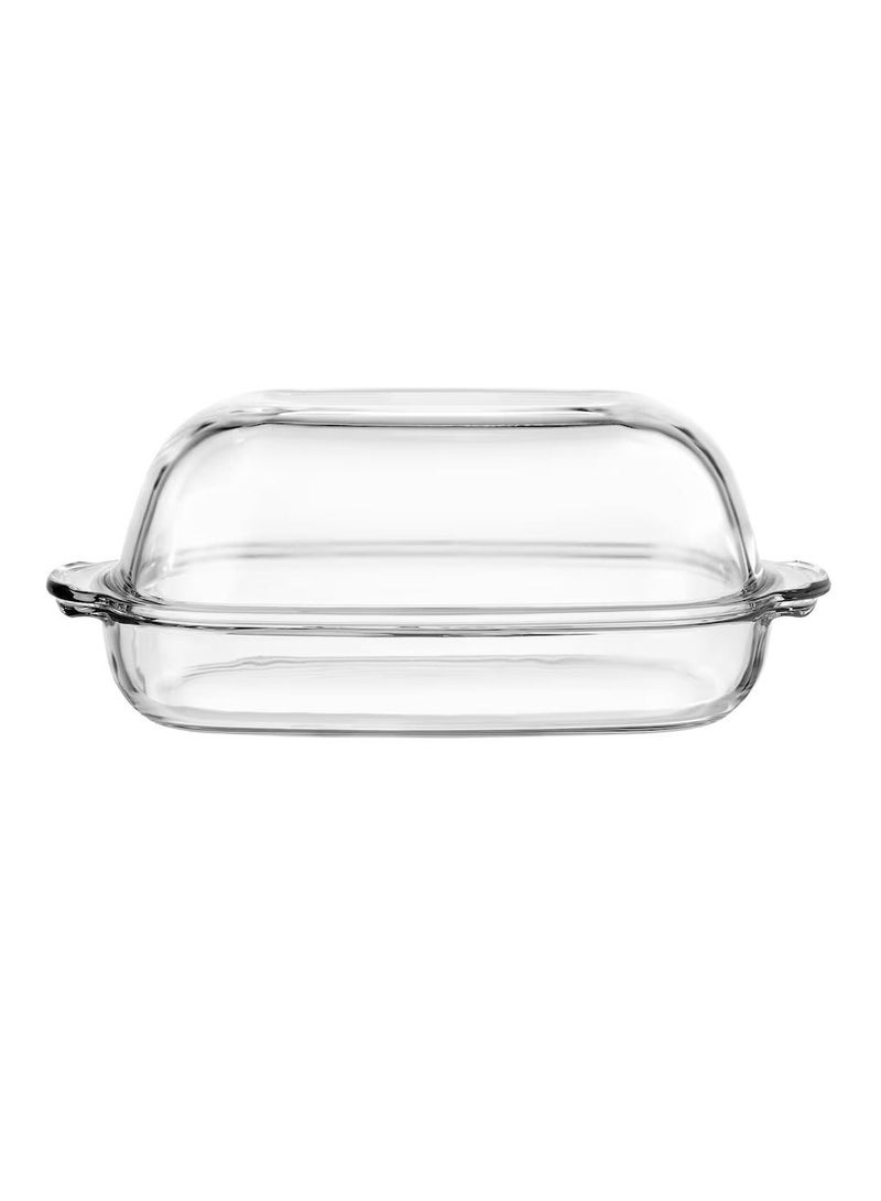 Oven/serving dish with lid, clear glass42x26 cm