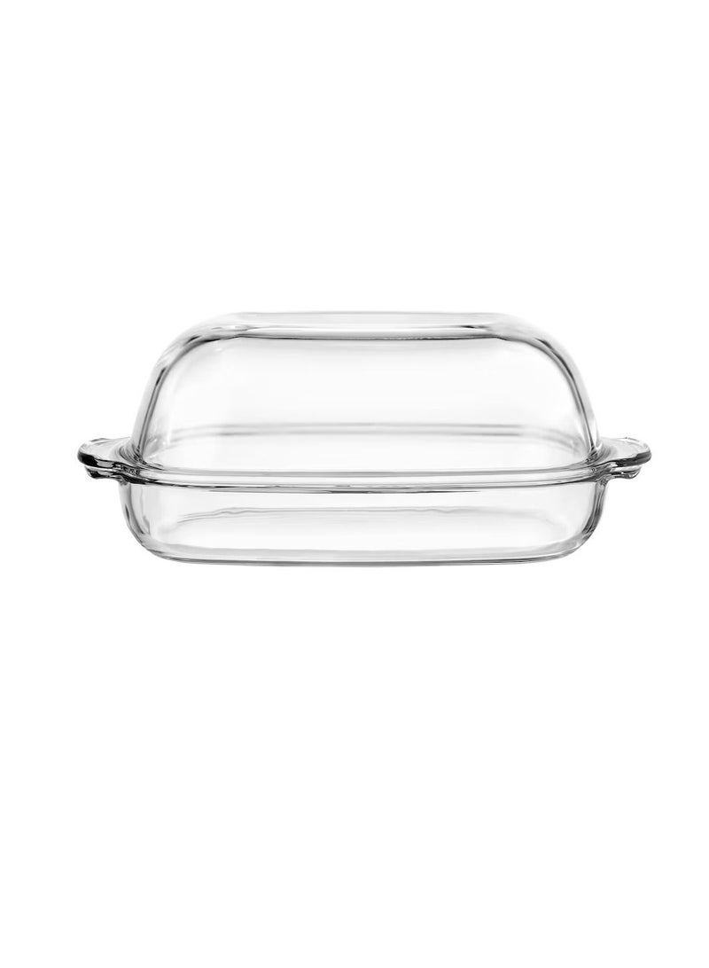 Oven/serving dish with lid, clear glass42x26 cm