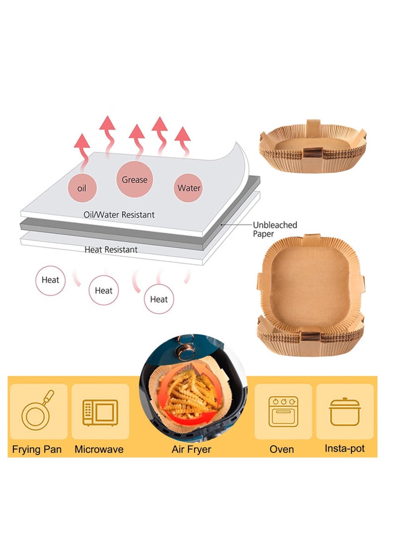 Air Fryer Disposable Paper Liners, Square Cooking Paper, Non-Stick, Baking Roasting Food Grade Paper for Microwave Oven, Water-proof, Oil-proof, Frying Pan (50PCS 7.9Inch Natural)