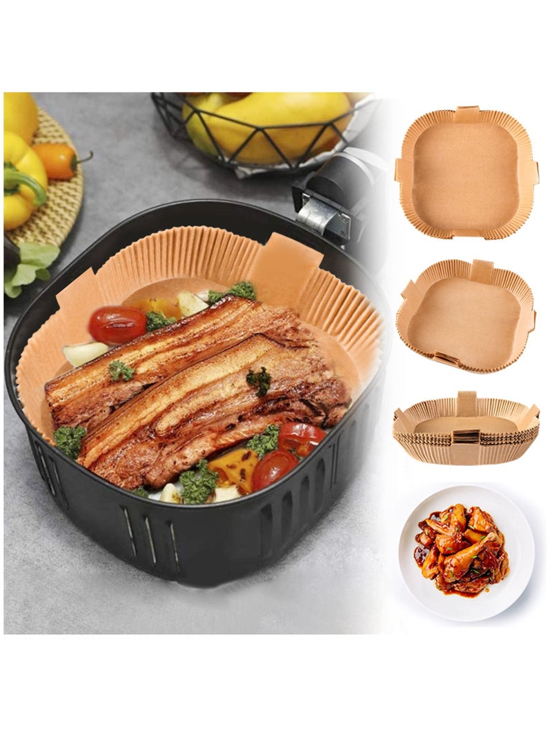 Air Fryer Disposable Paper Liners, Square Cooking Paper, Non-Stick, Baking Roasting Food Grade Paper for Microwave Oven, Water-proof, Oil-proof, Frying Pan (50PCS 7.9Inch Natural)