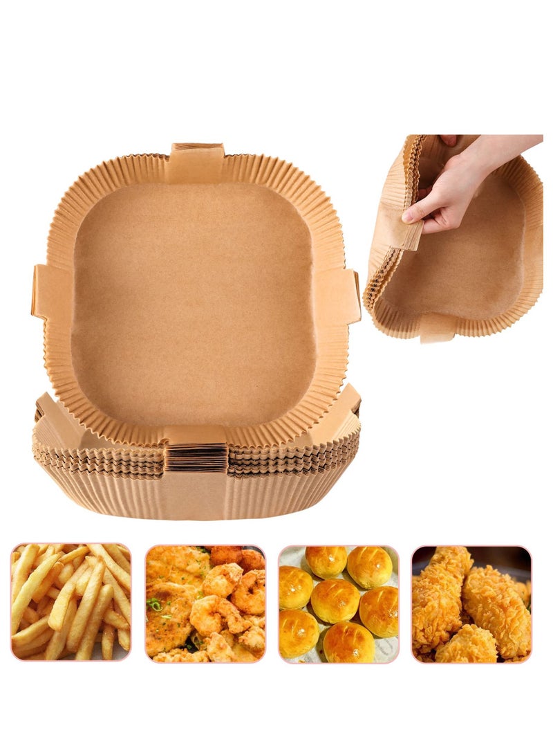 Air Fryer Disposable Paper Liners, Square Cooking Paper, Non-Stick, Baking Roasting Food Grade Paper for Microwave Oven, Water-proof, Oil-proof, Frying Pan (50PCS 7.9Inch Natural)