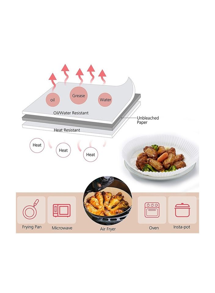 Air Fryer Disposable Paper Liner, 50PCS Non-stick Disposable Air Fryer Liners, Baking Paper for Air Fryer Oil-proof, Water-proof, Parchment for Baking Roasting Microwave 16CM (White)