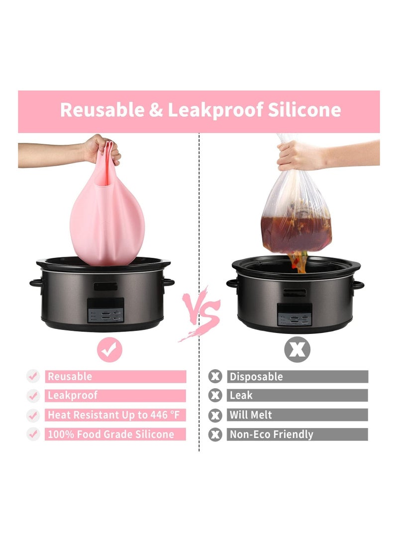 2 Pack Silicone Slow Cooker Liners, Reusable Liners Leakproof Bags Oval Pot Fit 6-8 Quarts Crockpot Easy Clean for or Round