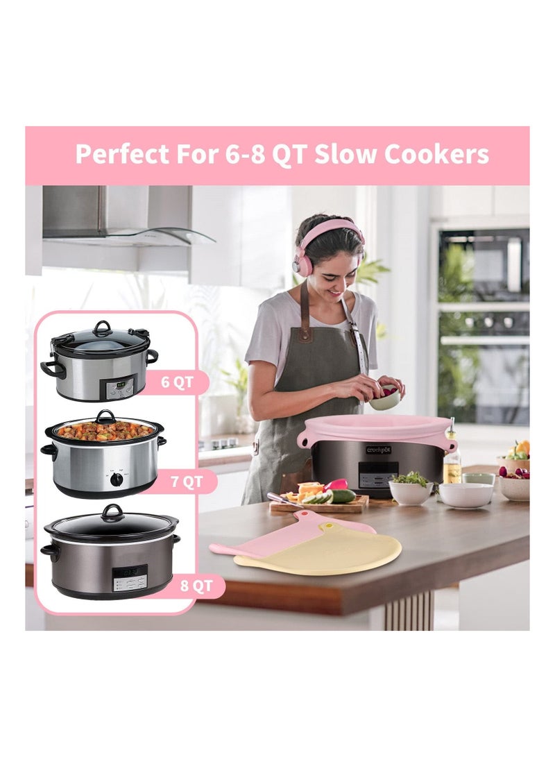 2 Pack Silicone Slow Cooker Liners, Reusable Liners Leakproof Bags Oval Pot Fit 6-8 Quarts Crockpot Easy Clean for or Round