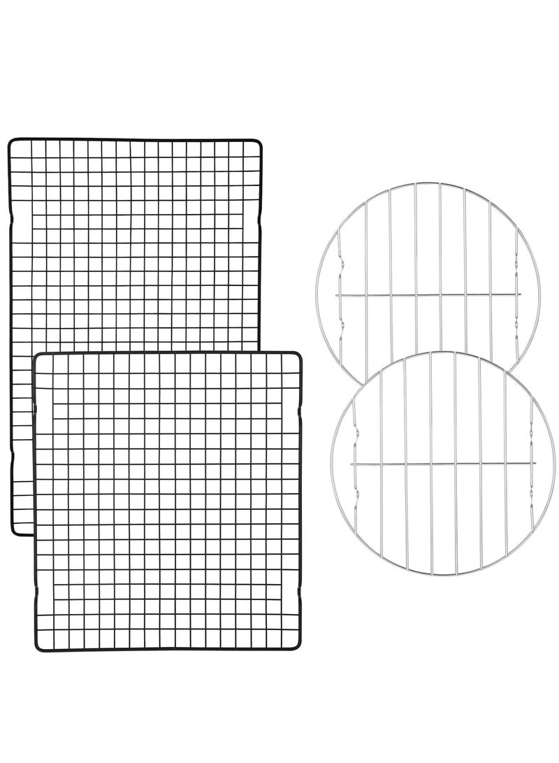 4 Pack Cooling Racks for Cooking and Baking Thick Wire Stainless Steel Baking Racks Nonstick Wire Grids Rack for BBQ Grilling Roasting Steaming Baking Drying Square Round Fit Various Sizes