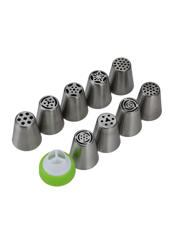 9-Piece Cake Icing Nozzle Silver 4.2 x 3.7 x 0.25centimeter