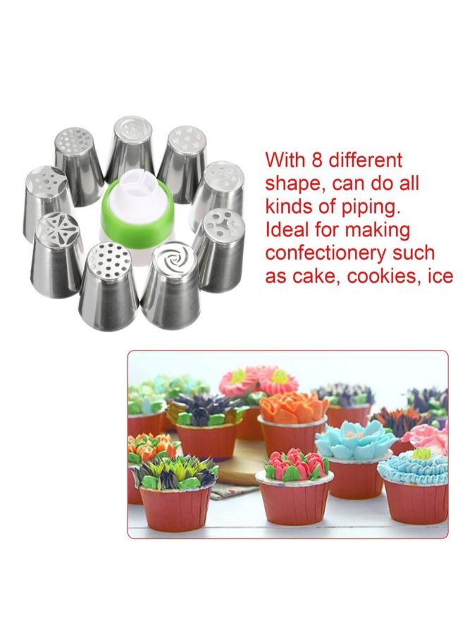 9-Piece Cake Icing Nozzle Silver 4.2 x 3.7 x 0.25centimeter