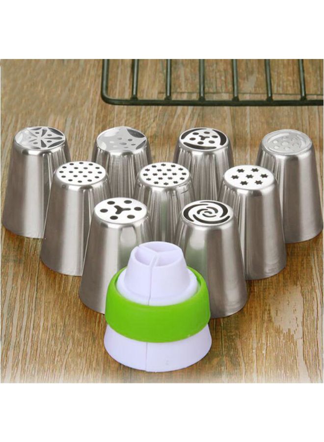 9-Piece Cake Icing Nozzle Silver 4.2 x 3.7 x 0.25centimeter