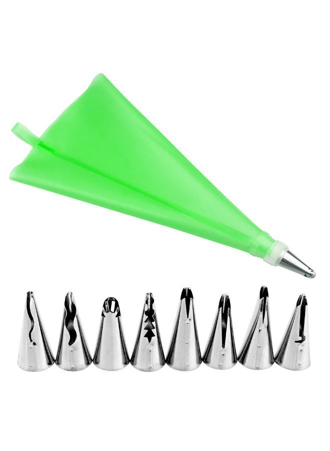 10-Piece Nozzle With Icing Cone Set Green/Silver