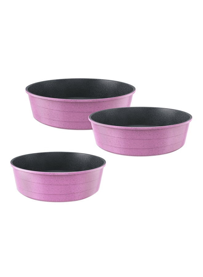 3-Piece Ceramic Bakeware Pan Set Pink Marble Large 36, Medium 28, Small 24cm