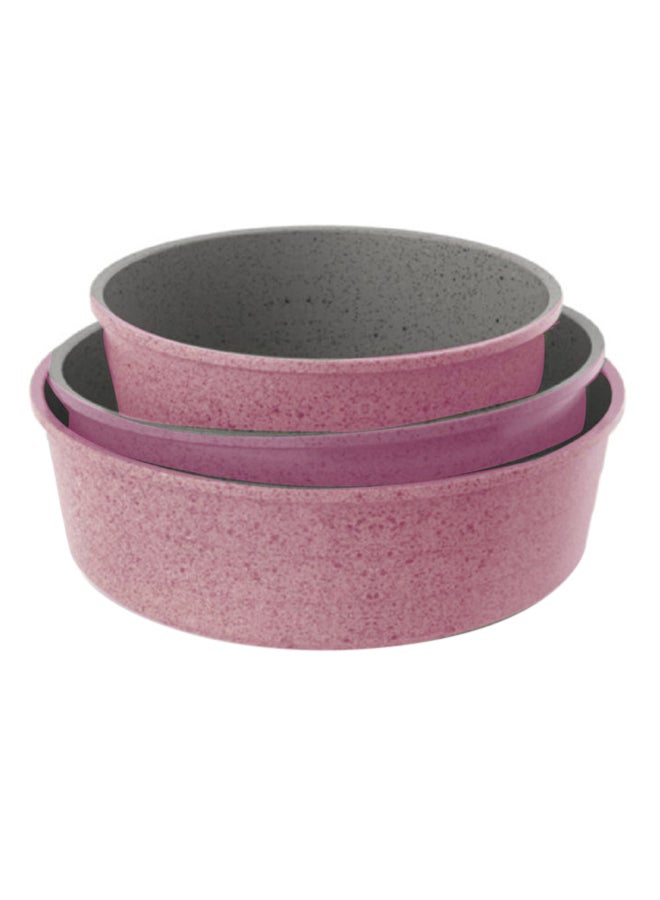 3-Piece Ceramic Bakeware Pan Set Pink Marble Large 36, Medium 28, Small 24cm