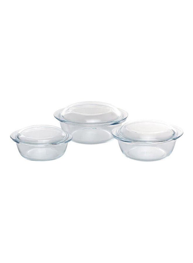 Set Of 3 Casseroles With Handles Clear 3.2Liters